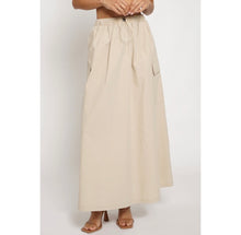 Load image into Gallery viewer, PULL CORD CARGO MAXI SKIRT- KHAKI
