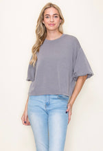 Load image into Gallery viewer, RIBBED PUFFY SLEEVE 3/4 SLEEVE TOP
