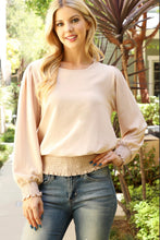 Load image into Gallery viewer, SMOCKED HEM LONG SLEEVE SOLID WOVEN TOP
