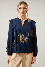 Load image into Gallery viewer, NAVY FLORAL V NECK BLOUSE
