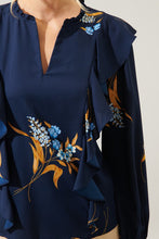 Load image into Gallery viewer, NAVY FLORAL V NECK BLOUSE
