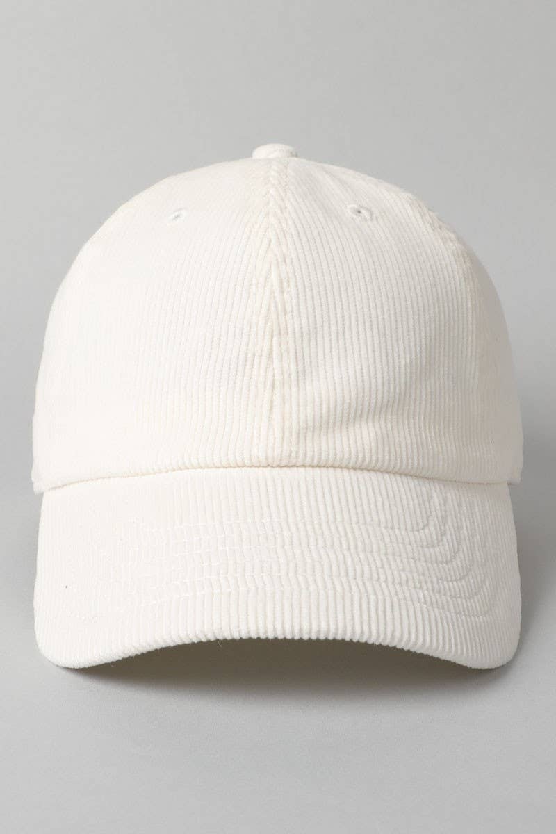 Corduroy Adjustable Cotton Baseball Cap Dad Hat: One Size / OFF WHITE