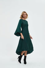 Load image into Gallery viewer, SILKY FIT AND FLARE DRESS - EMERALD GREEN
