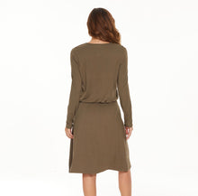 Load image into Gallery viewer, MM SMOCKED WAIST EVERYTHING DRESS LONG SLEEVES - OLIVE GREEN
