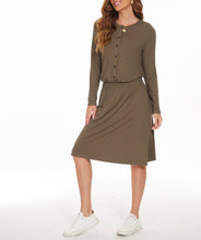 Load image into Gallery viewer, MM SMOCKED WAIST EVERYTHING DRESS LONG SLEEVES - OLIVE GREEN
